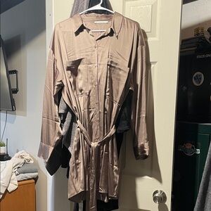 Women's Satin Tan Shirt Dress